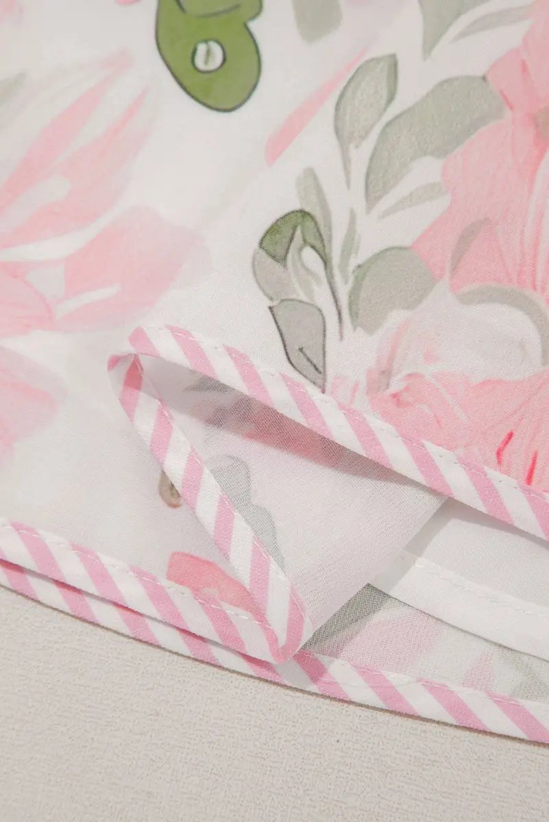 Pink Floral Contrast Edge Layered Short Sleeve Mini Dress - Love Salve